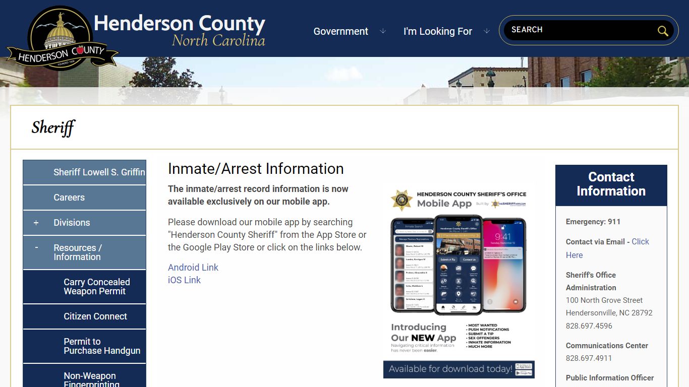 Inmate/Arrest Information - Henderson County, North Carolina
